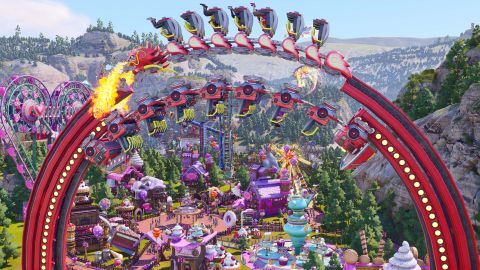 An elaborate roller coaster ride in Park Beyond.